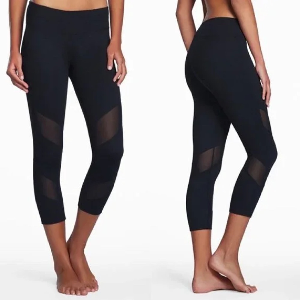 Fabletics Gaviota Powerhold Capri Legging Mesh Sheer Stripes Black M